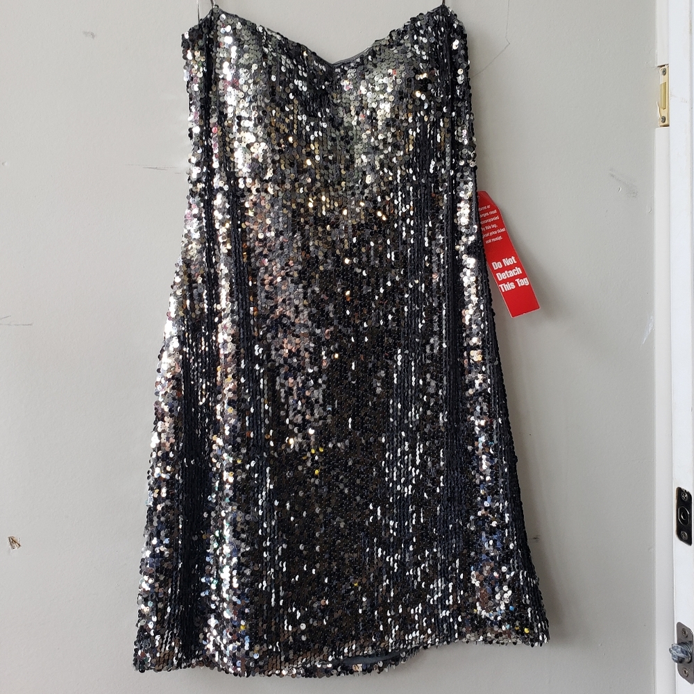 Silver sparkle strapless mini dress
